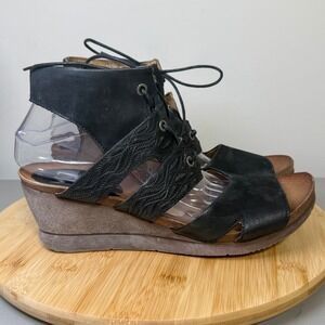 Miz Mooz Women's Sz 42 US 10.5/11 Sierra Black Sandal Leather Wedge Heel Lace Up